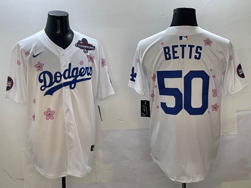 Men Los Angeles Dodgers #50 Betts White Sakura Edition 2025 Nike MLB Jersey style 3->los angeles dodgers->MLB Jersey